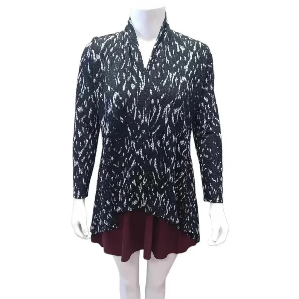 Frank Lyman Open Cardigan Black White Stretch Size 8